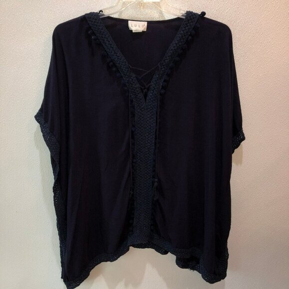 Lulu Womens OSFM Navy Blue Short Sleeve Kaftan Swimming Cover Up Shirt Top - Picture 4 of 10